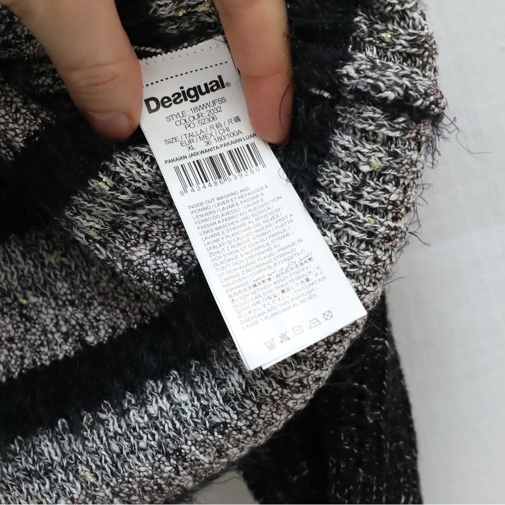 Desigual Nordic sweater embroidered knit heathered grey black XL cottage winter - Picture 8 of 10